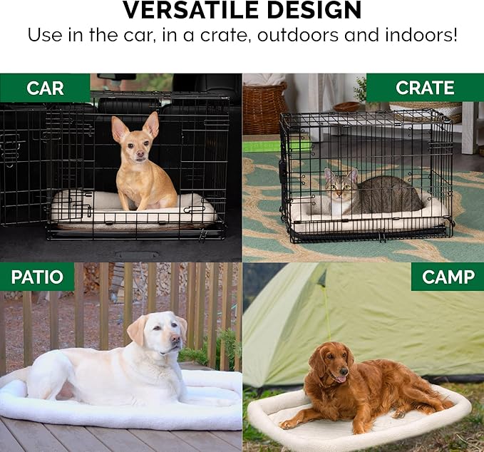Furhaven Dog Bed for Small Dogs & Indoor Cats, 100% Washable, Sized to Fit Crates - Sherpa Fleece Bolster Crate Pad - Cream, Small