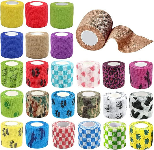 24 Roll Vet Wrap Bandages for Dogs Horses 2 Inch*5Yard Cohesive Medical Tape Self Adhesive Tape Flex Leg Wrap Adherent Non-Woven for Dog Cat Horse Pet Animals