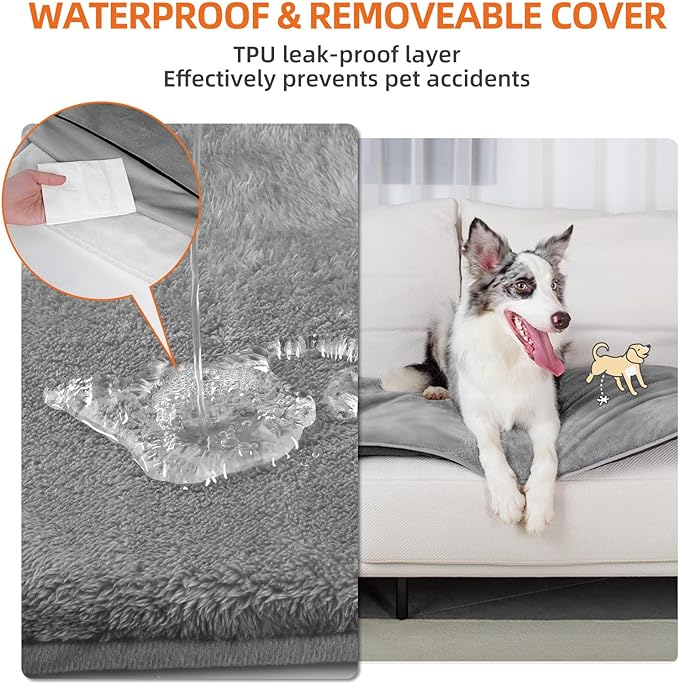 Mora Pets Dog Crate Pad Waterproof Dog Bed Mat Ultra Soft Pet Bed with Removable Washable Cover Anti-Slip Bottom Memory Foam Kennel Pad for Medium Small Dogs 36 x 23 inch Light Grey