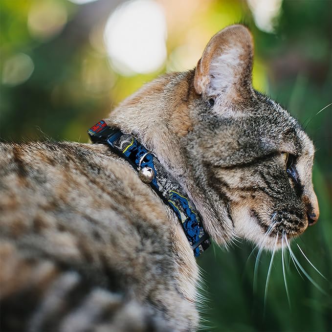 Cat Collar Breakaway Black Panther Poses Stacked Comics Grays Yellow Blue Red 8 to 12 Inches 0.5 Inch Wide