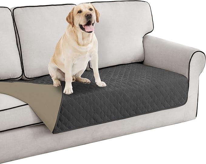 Easy-Going 100% Waterproof Dog Bed Cover Reversible Leak Proof Couch Cover Washable Sofa Cover Furniture Protector Blanket for Pets Kids Children Dog Cat (30x70 Inch,Dark Gray/Beige)