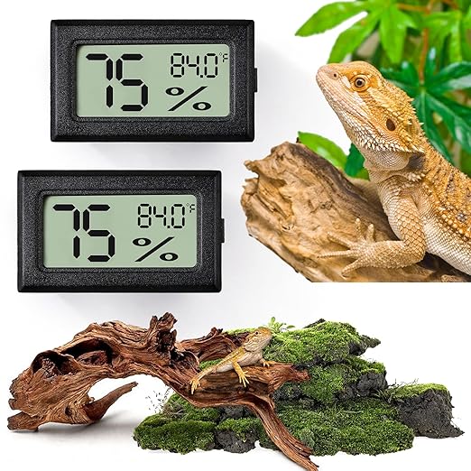 Reptile Thermometer and Humidity Gauge,2PCS Digital Adhesive Reptile Terrarium Hydrometer Thermomete,Bearded Dragon Tank Accessories,Pet Humidity Meter Supplies for Crested Gecko,Snake,Lizard