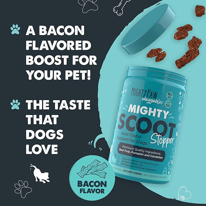 Mighty Paw Waggables Mighty Scoot (Made in USA) | Dog Digestive Support Anal Gland Chews. Dog Anal Gland Scoot for Dogs. Beet Pulp & Pumpkin Dog Fiber Supplements. Pet Bowel Gut Health (120 Count)