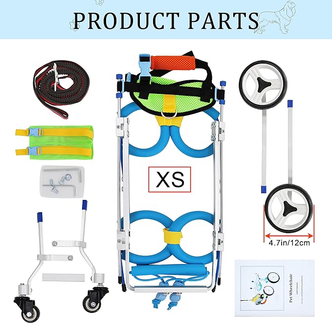Adjustable 4-Wheel Dog Cart/Wheelchair, Animal Exercise Wheels，for Pet/Doggie Wheelchairs with Disabled Hind Legs Walking(7-Size) (XS)