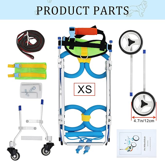 Adjustable 4-Wheel Dog Cart/Wheelchair, Animal Exercise Wheels，for Pet/Doggie Wheelchairs with Disabled Hind Legs Walking(7-Size) (XS)
