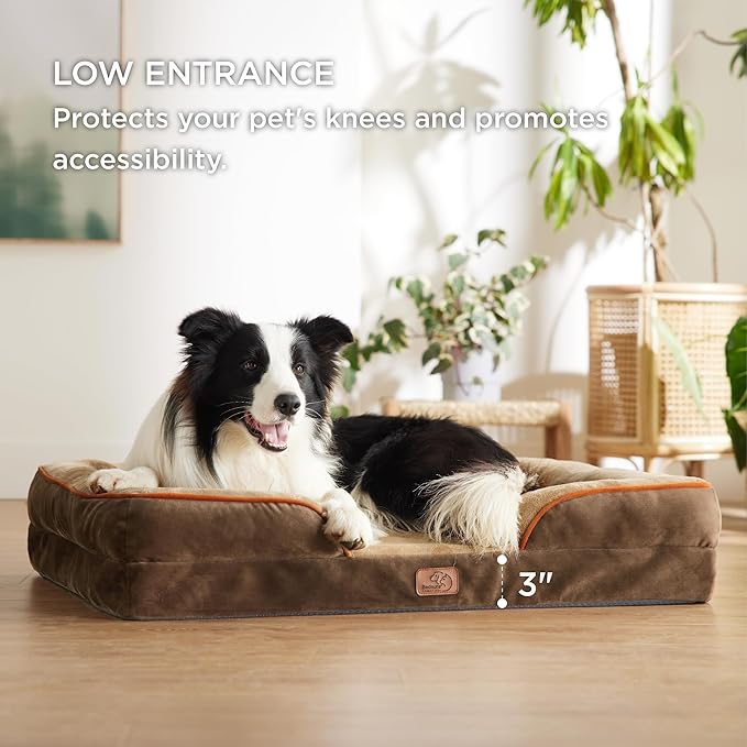 Bedsure Orthopedic Dog Bed for Extra Large Dogs - XL Washable Dog Sofa Beds Large, Supportive Foam Pet Couch Bed with Removable Washable Cover, Waterproof Lining and Nonskid Bottom, Brown