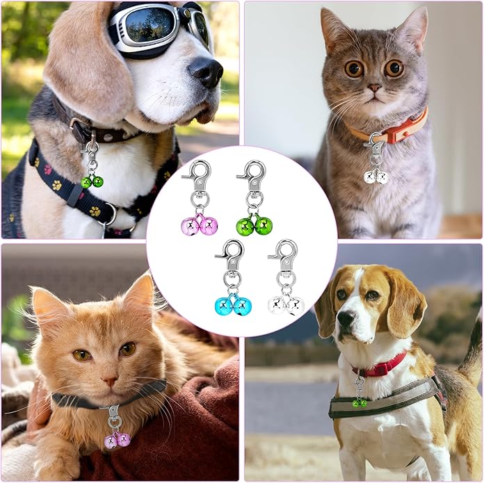 4 Packs Bells for Dog Collars, Cat Bell for Cat Collars, Stainless Steel Collar Charms, Pet Training Pendants, Small Bells with Snap Clips for Indoor Dog Cat Collar DIY Keychains Crafts,Silver