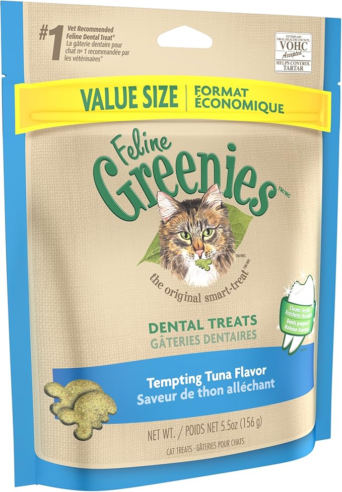 FELINE GREENIES Natural Dental Care Cat Treats Tempting Tuna Flavor, 5.5 oz. Pack