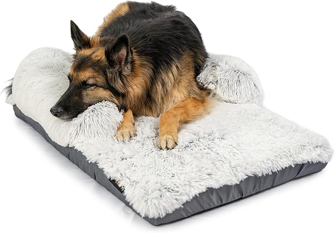 Best Friends by Sheri Nap Mat Dog Bed with Bolster - Washable Dog Bed Crate Pad with Removable Cover, Frost, Large, 36" x 23"