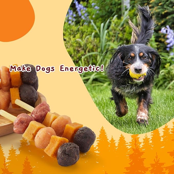 Jungle Calling Dog Treats, Six Flavor Dog Kabob with Cod, Rawhide Free Dog Chews, Made with Chicken, Duck, Beef, Sweet Potato and Pumpkin, Cod Sticks for Dogs