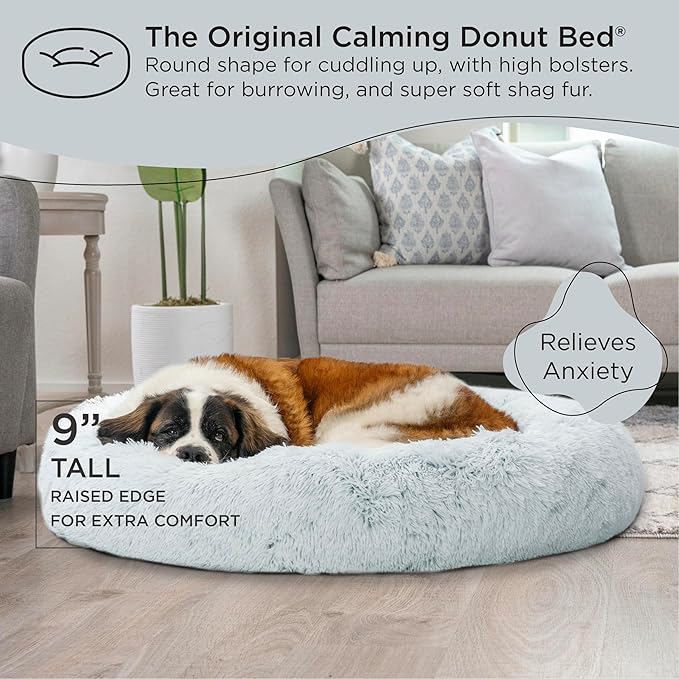 Best Friends by Sheri The Original Calming Donut Cat and Dog Bed in Shag Fur Frost, Extra Large 45"
