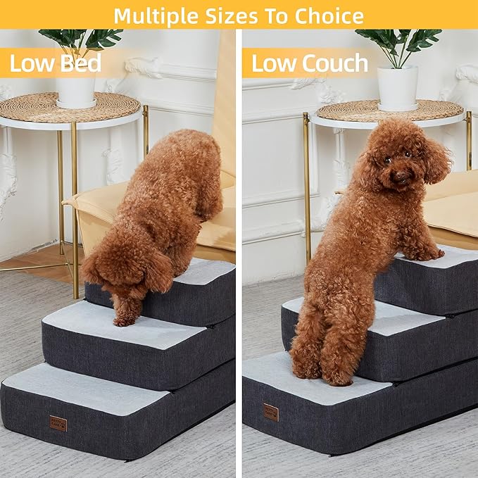 Dog Stairs for Small Dogs, Stitching Foam Pet Steps Extra Wide for High Beds Sofas and Chairs, DIY Pet Stairs Anti-skid Folding Dog Steps for Large Dog and Cats,3 Step, Grey