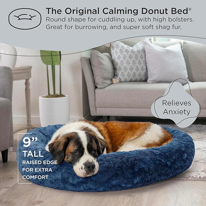 Best Friends by Sheri The Original Calming Donut Cat and Dog Bed in Lux Fur Navy, Extra Large 45"