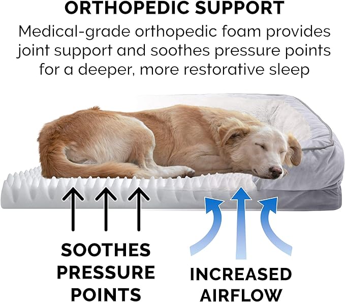 Furhaven Orthopedic Dog Bed for Medium/Small Dogs w/ Removable Bolsters & Washable Cover, For Dogs Up to 35 lbs - Plush & Velvet Waves Perfect Comfort Sofa - Granite Gray, Medium