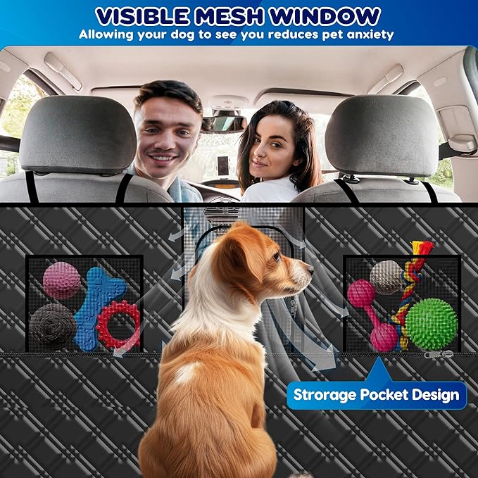 Loiion Back Seat Extender for Dogs,6 in 1 Convertible Dog Car Seat Cover for Back Seat, Pet Seat Cover with Mesh Window,Back Seat Covers for Car Travel, Dog Hammock for Car Truck SUV (Black)