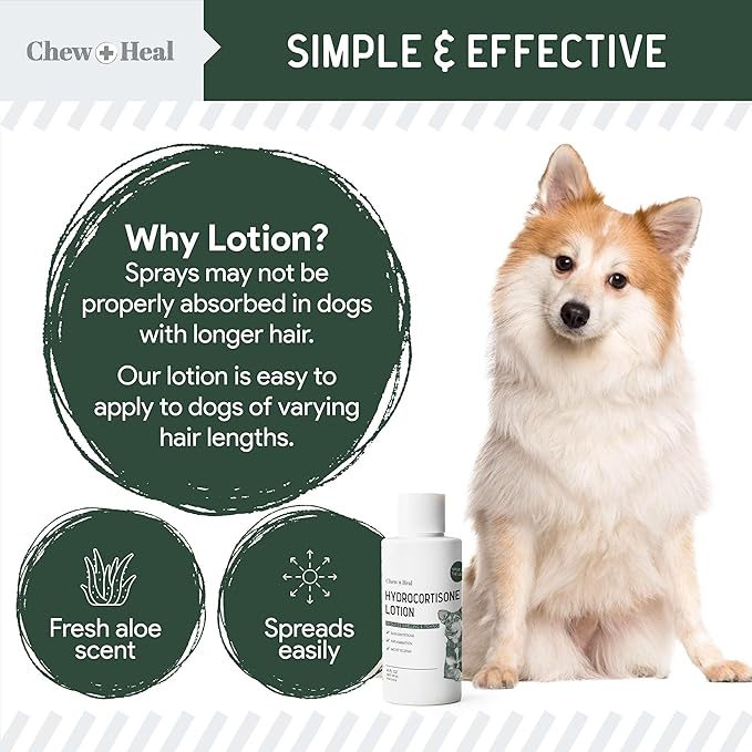 Chew + Heal Labs Hydrocortisone Lotion for Dogs - 4 oz Anti Itch Cream for Irritated Skin, Flea Bites, Itching, and More - Made in The USA