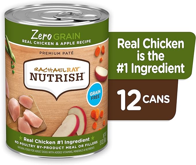 Rachael Ray Nutrish Zero Grain Premium Pate Wet Dog Food, Chicken Recipe, 13 Ounce Can (Pack of 12)