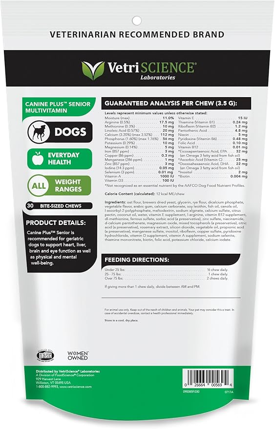 VETRISCIENCE Laboratories - Canine Plus Senior Multi Vitamin for Dogs, 30 Bite-Sized Chews