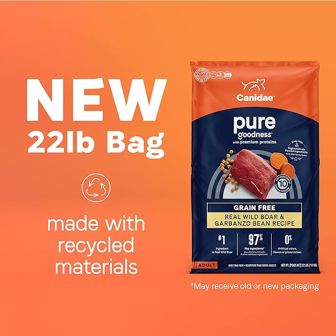 Canidae Pure Limited Ingredient Premium Adult Dry Dog Food, Real Wild Boar & Garbanzo Bean Recipe, 22 lbs, Grain Free