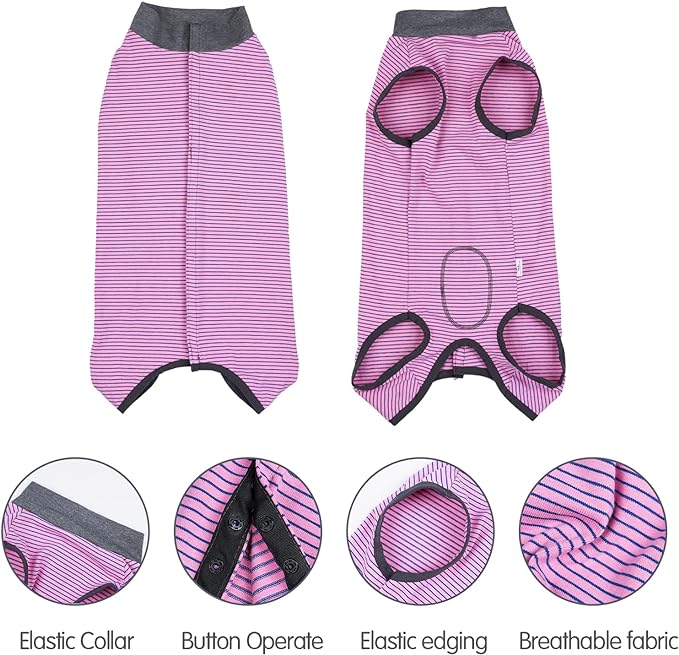 Dotoner Dog Recovery Suit Abdominal Wound Puppy Surgical Clothes Post-Operative Vest Pet After Surgery Wear Substitute E-Collar & Cone(L,Pink)
