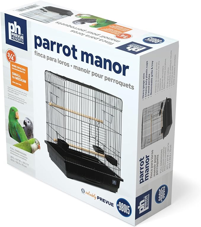 Prevue Pet Products Parrot Manor Metal Bird Cage with Plastic Base, Removable Grill for Home or Travel