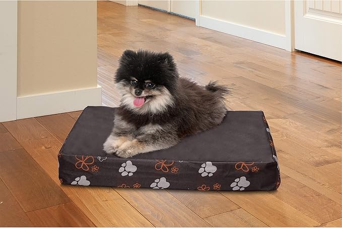 Furhaven Water-Resistant Memory Foam Dog Bed for Small Dogs w/ Removable Washable Cover, For Dogs Up to 20 lbs - Indoor/Outdoor Garden Print Mattress - Bark Brown, Small