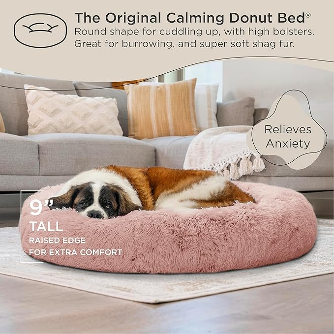 Best Friends by Sheri The Original Calming Donut Cat and Dog Bed in Shag Fur Dusty Rose, Extra Large 45"