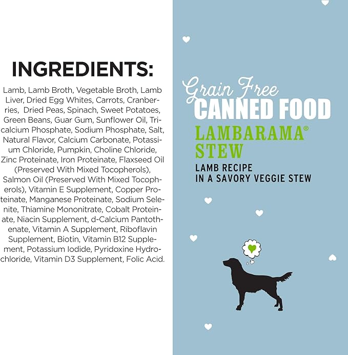 I AND LOVE AND YOU Wet Dog Food - Lambarama Stew - Lamb Recipe, Grain Free, Filler Free 13oz can, 12pk