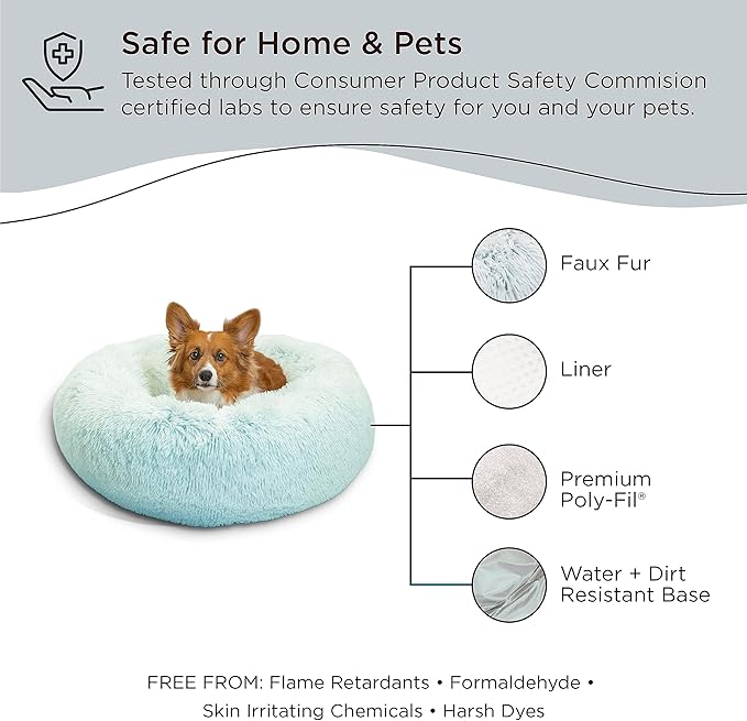 Best Friends by Sheri The Original Calming Donut Cat and Dog Bed in Shag Fur Baby Blue, Medium 30"