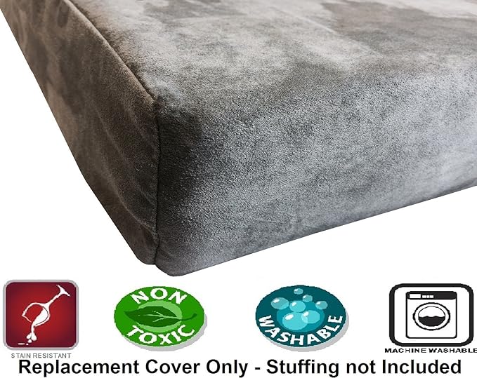 Dogbed4less 37X27X4 Inches Medium Large Size : Suede fabric External Replacement Cover in Gray Color with zipper liner for Dog Pet Bed Pillow or pad - Replacement cover only