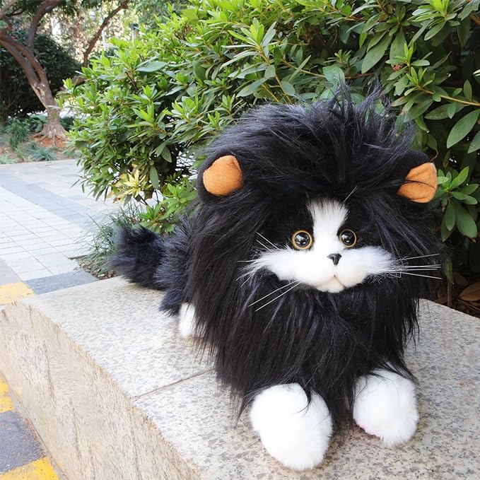 Lion Mane Wig for Cat Costume Pet Adjustable Washable Comfortable Fancy Lion Hair Cat Clothes Dress for Halloween Christmas Easter Festival Party Activity (Small, Black)