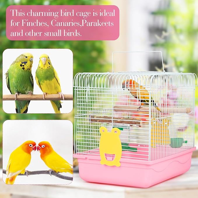 Travel Bird Cages for Cockatiels - Parrot Cage Starter Kit with Stand Accessories Birdcage Great for Parakeets Lovebirds Parrotlets Finches Canaries and More Small Birds(Pink)