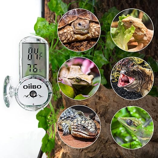 OIIBO Reptile Thermometer Hygrometer for Terrarium Tank, Digital Display Reptile Thermometer and Humidity Gauge Upgraded Reptile Thermometer with Suction Cup