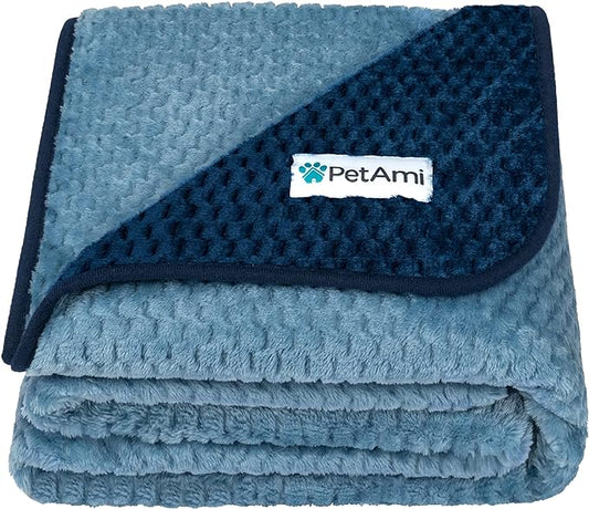 PetAmi Waterproof Dog Blanket, Leakproof XL Pet Blanket for Large Dogs, Furniture Sofa Couch Cover Protector, Fleece Cat Throw Bed Crate Kennel, Reversible Washable Soft Plush, Twin 60x80 Navy Blue