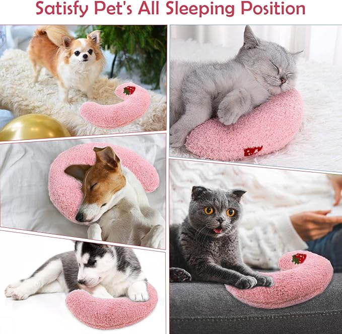 T'CHAQUE Soft Dog Bed Pillows, Ideal Naptime Sleeping Companion for Small Indoor Dogs and Cats, Pet Neck Pillow for Upper Spine Support, Cuddle Snuggle Doggy/Kitten Pillow Training Toy, Pink