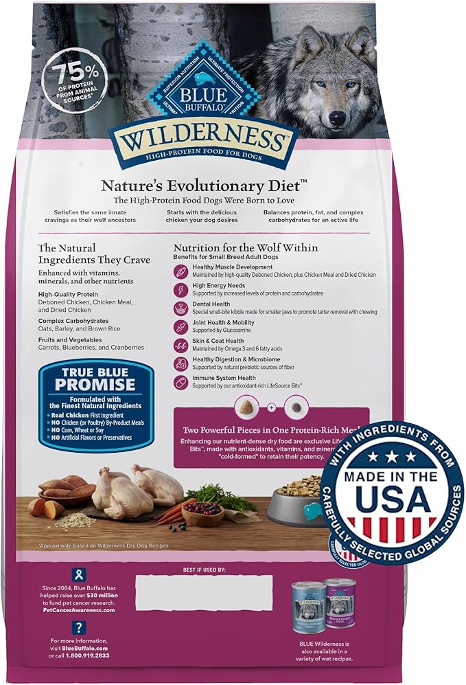 Blue Buffalo Wilderness Adult Small Breed Dry Dog Food with Real Chicken Plus Wholesome Grains, High-Protein Formula, Made in the USA with Natural Ingredients, Chicken, 4.5-lb. Bag