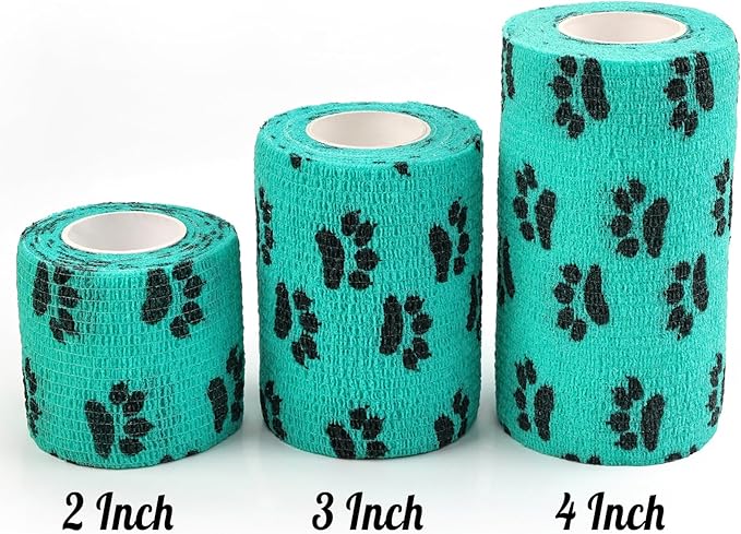AUPCON Vet Wrap Cohesive Bandages Bulk Self Adhesive Bandage Wrap Self Adherent Wrap Non-Woven for Dogs Pet Animals & Ankle Sprains & Swelling 4 Inch x 5 Yards (2 Pack Lack Blue Paws)