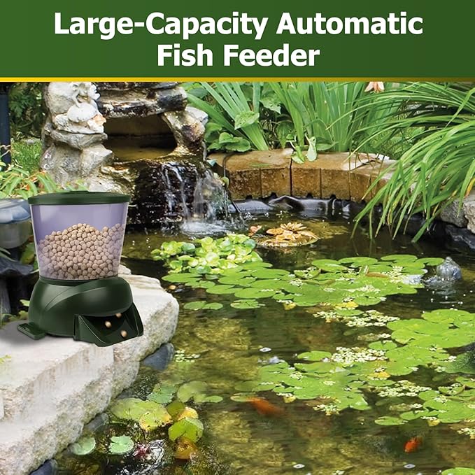 Pond Automatic Fish Feeder(4.5L),Large Pond Fish Feeder Automatic Dispenser Outdoor, Battery-Powered Timed and Quantitative,Suitable for Breeder to Use During Travel Or Poor Quality Weather.