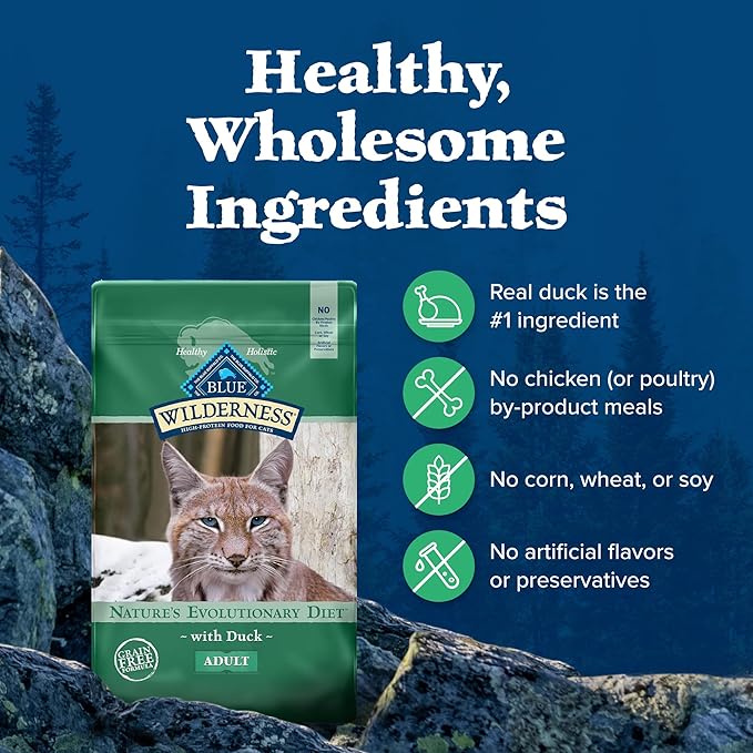 Blue Buffalo Wilderness Healthy Adult Dry Cat Food, Supports Health and Wellness, High-Protein & Grain-Free, Duck, 11-lb. Bag