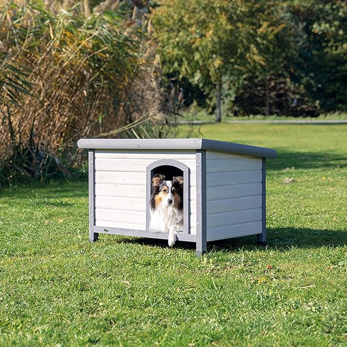 TRIXIE Small Natura Classic Outdoor Dog House, Weatherproof Finish, Elevated Floor, Gray