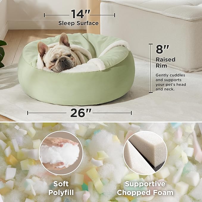 Lesure Medium Dog Bed with Cover Cave - Covered Round Dog Bed for Medium Sized Dog, Machine Washable Burrow Dog Bed with Hooded Blanket, Cuddler Cozy Cave Dog Bed with Anti-Slip Bottom, Green 26"