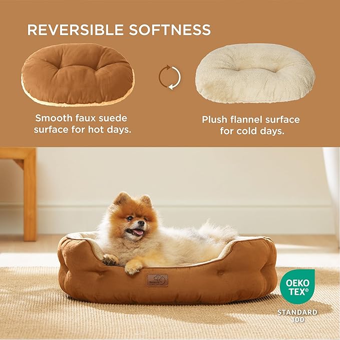 Bedsure Dog Beds for Small Dogs - Round Cat Beds for Indoor Cats, Washable Pet Bed for Puppy and Kitten with Slip-Resistant Bottom, 25 Inches, Terracotta