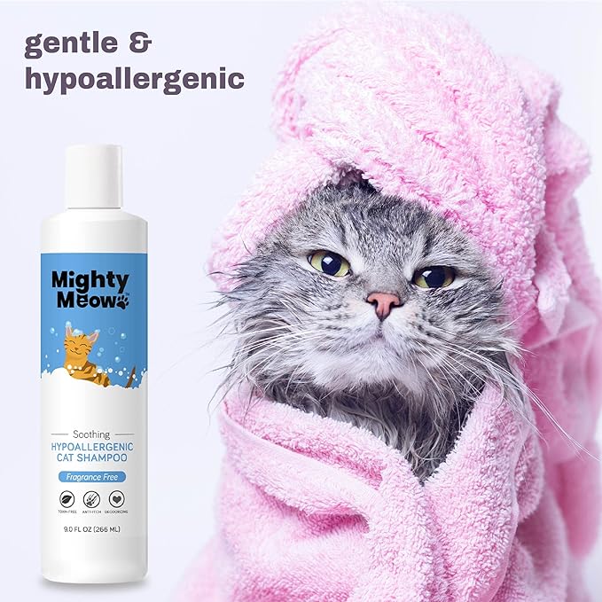 Soothing Hypoallergenic Cat Shampoo – Easy at-home Cat Grooming | Deodorizes | Gentle & Anti-itch | Natural & Allergy-safe Cat Shampoo Sensitive Skin – Fragrance Free | 9 fl oz