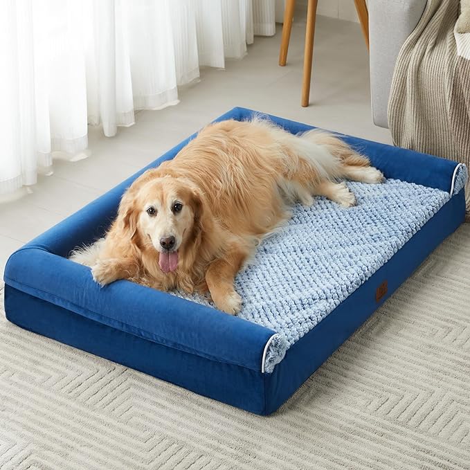 WNPETHOME Dog Beds for Large Dogs, Orthopedic Sofa Dog Bed Mat Pillow with Removable Waterproof Cover, Egg-Foam Dog Crate Bed for Medium Large Dogs