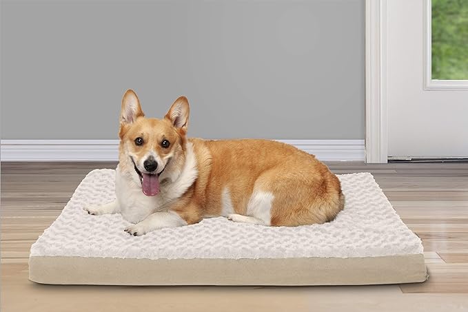 Furhaven Cooling Gel Dog Bed for Large/Medium Dogs w/ Removable Washable Cover, For Dogs Up to 55 lbs - Ultra Plush Faux Fur & Suede Mattress - Cream, Large