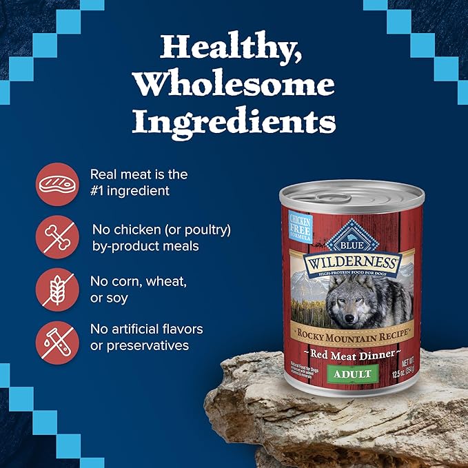 Blue Buffalo Wilderness Rocky Mountain Recipe High Protein, Natural Adult Wet Dog Food, Red Meat 12.5-oz cans (Pack of 12)