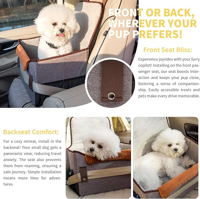 Cullaby Small Dog Car Seat up to 25 lbs Dog Booster Car Seat - Plush Sturdy, Ideal for Cars, SUVs, and Trucks, Safety for Dogs - Small, Comfortable, and Eco-Friendly, Easy Install (Brown)…