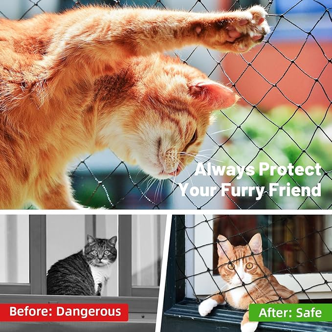 Cat Netting Balcony, 10x13ft Steel Wire Reinforced Balcony Screen for Pets, Anti-fall Pet Mesh Fence Cat Safety Net for Balcony, Window, Stair, Patio