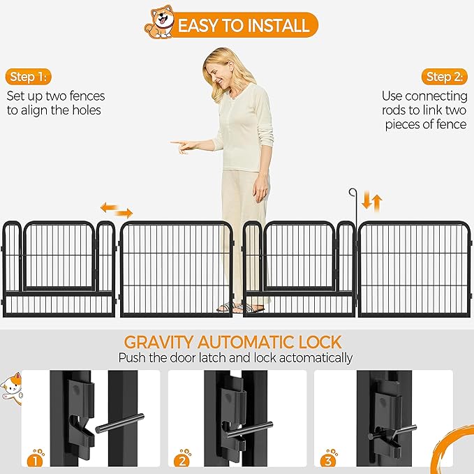 Yaheetech Heavy Duty Extra Wide Dog Playpen, 12 Panels Outdoor Pet Fence for Large/Medium/Small Animals Foldable Puppy Exercise Pen for Garden/Yard/RV/Camping 24 Inch Height x 32 Inch Width