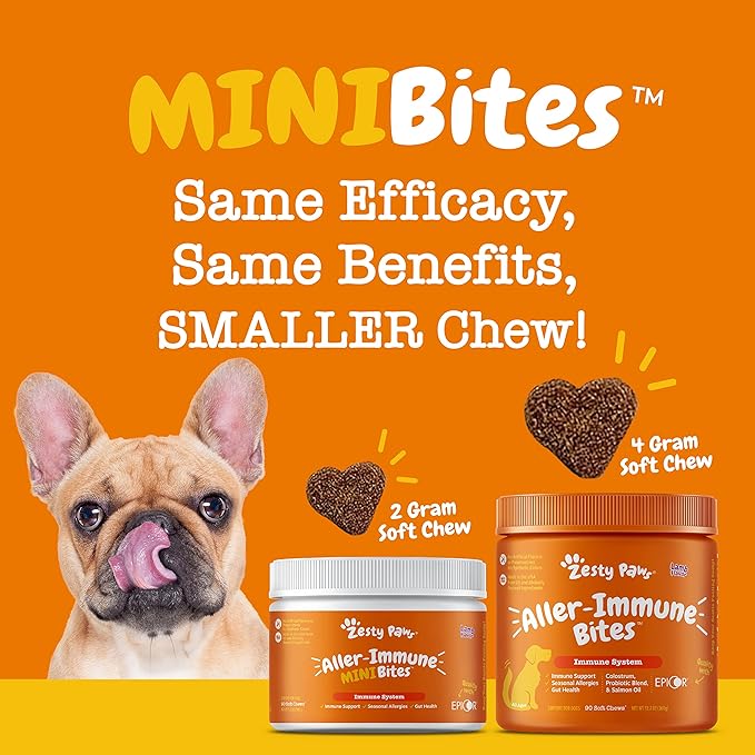 Zesty Paws Dog Allergy Relief - Anti Itch Supplement - Omega 3 Probiotics for Dogs - Digestive Health - Soft Chews for Skin & Seasonal Allergies - with Epicor Pets - Mini - Lamb - 90 count